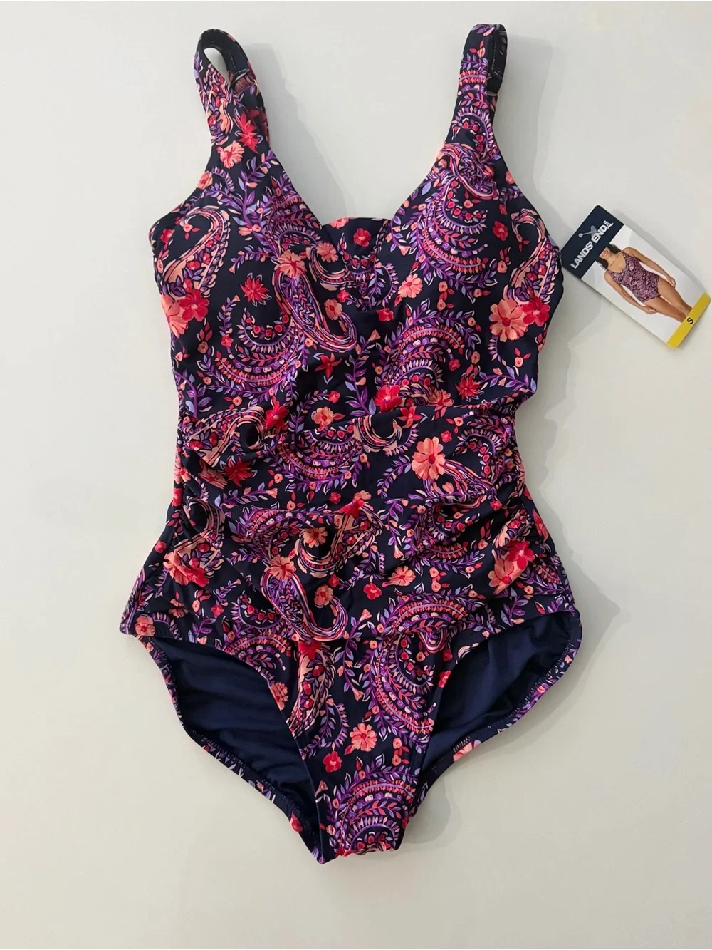 Lands’ End Paisley Floral Tummy Control One Piece Swimsuit NWT Size S